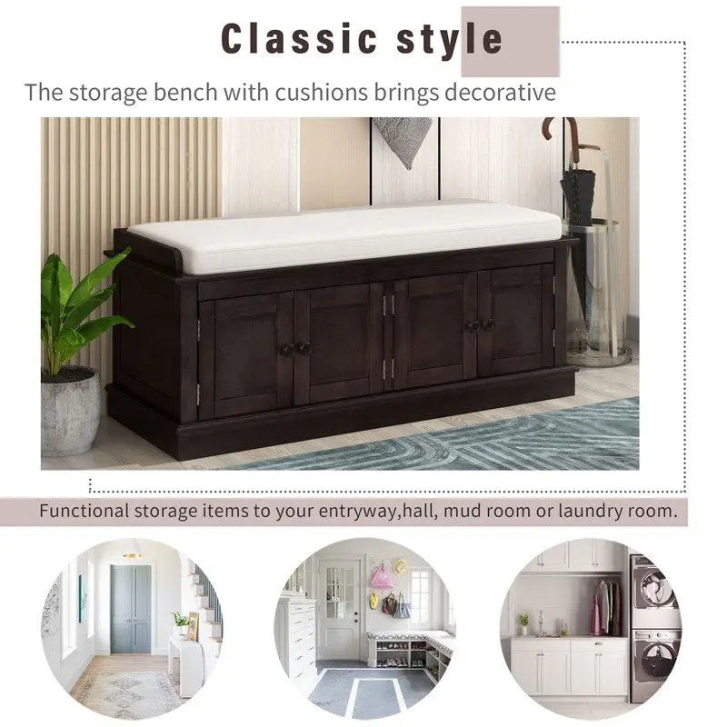 Entrance living room storage stool with removable mat and locker, 4 doors and adjustable shelves