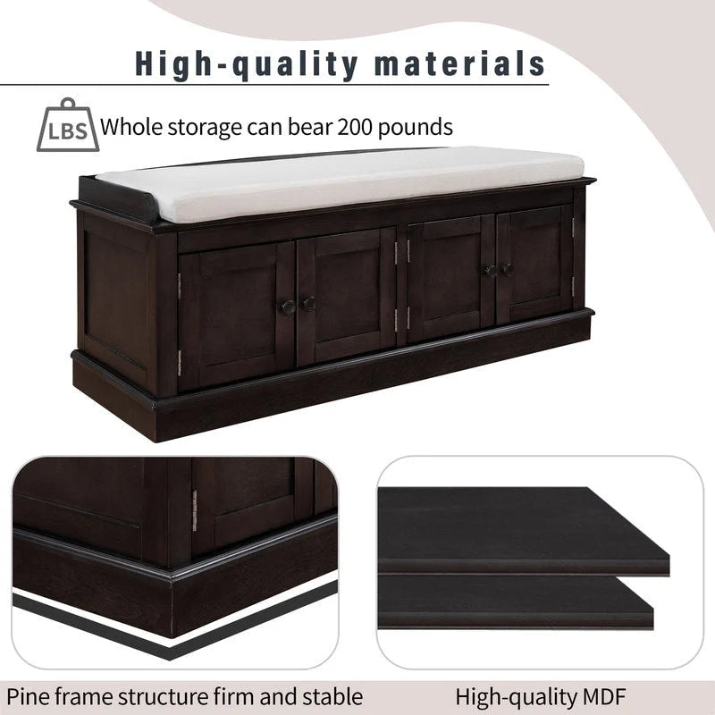 Entrance living room storage stool with removable mat and locker, 4 doors and adjustable shelves