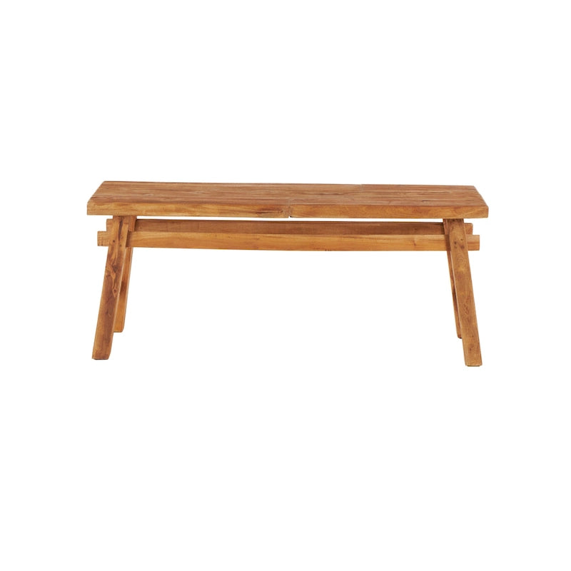 Reclaimed Wood Handmade Distressed Bench with High Trestle Legs - Brown - Roche River Decor - 14Wx47Lx19H