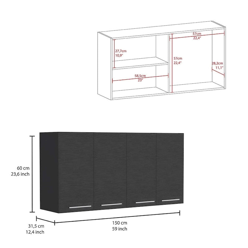 FM Furniture Aztec 2-Piece Kitchen Set with Wall Cabinet and Utility Sink Cabinet, Black/White