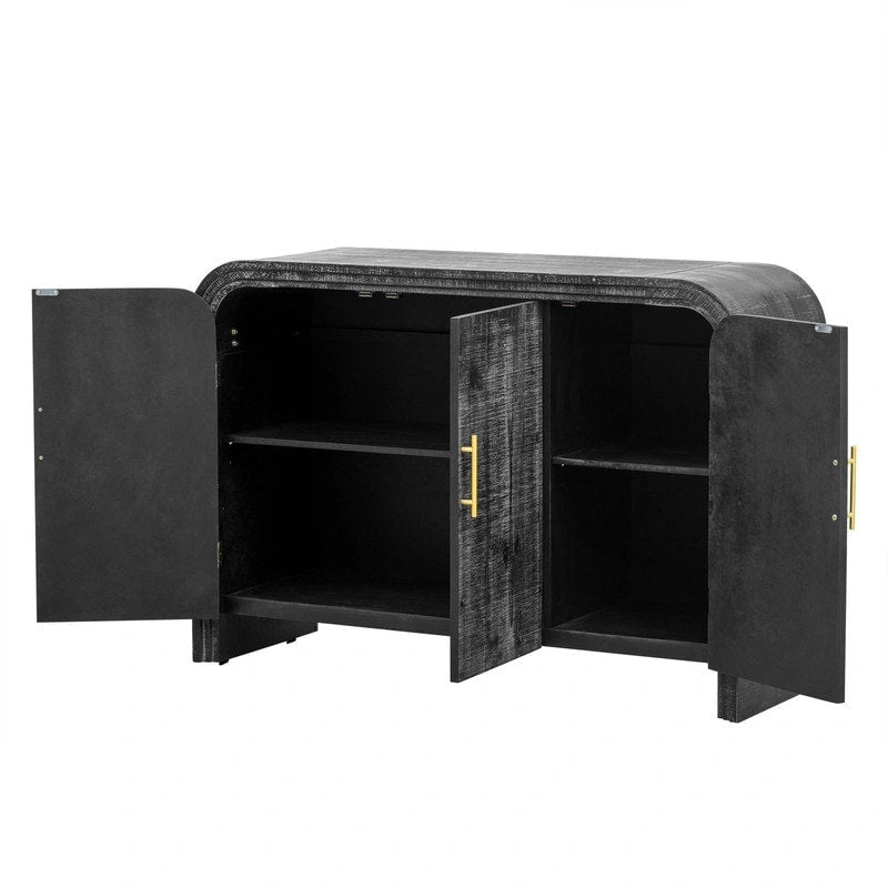 Retro Minimalist Curved Sideboard with Gold Handles and Adjustable Dividers for Living Room or Dining Room