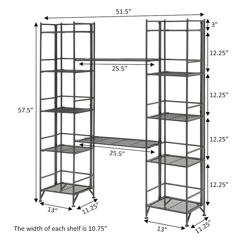 Convenience Concepts Xtra Storage 5 Tier Folding Metal Shelves with Set of 2 Extension Shelves
