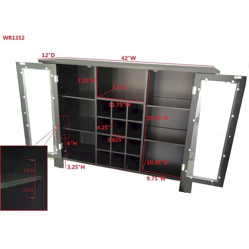 Buffet Bar Cabinet with Wine Storage, Black