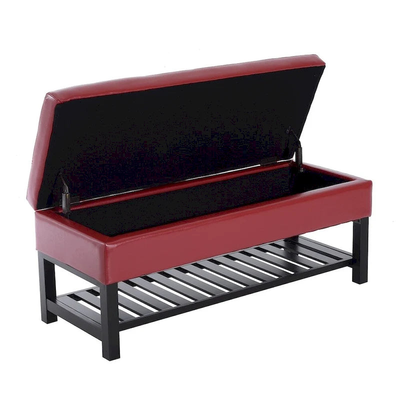 Porch & Den Westfield 44-inch Red PU Leather Tufted Shoe Rack Ottoman Storage Bench