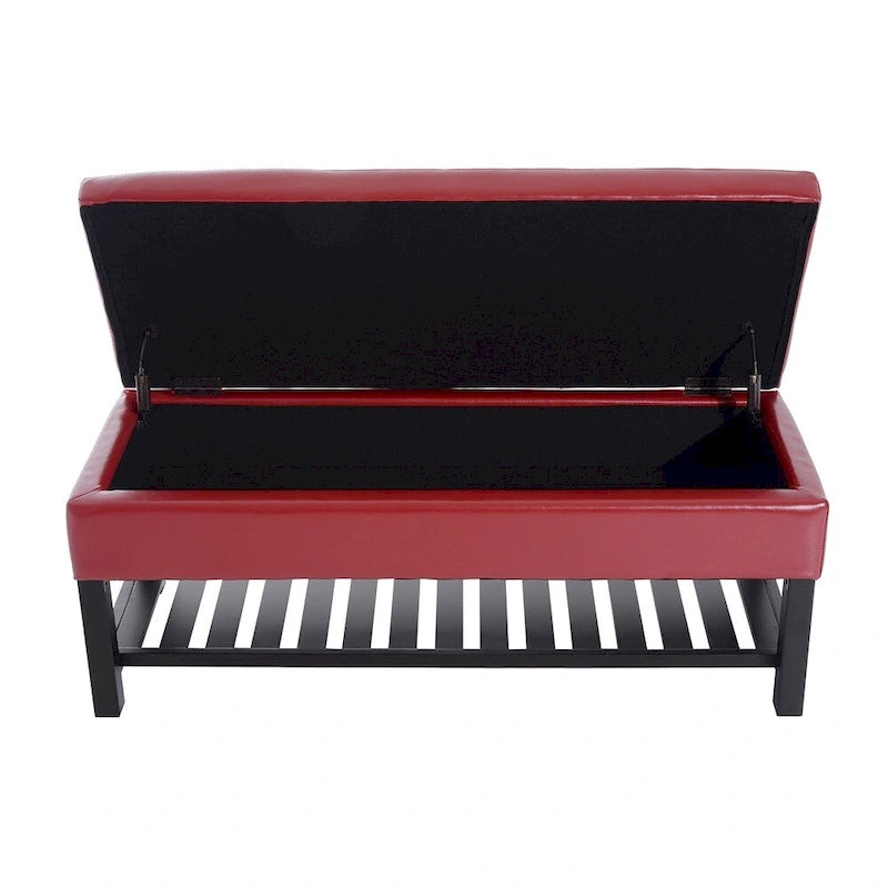 Porch & Den Westfield 44-inch Red PU Leather Tufted Shoe Rack Ottoman Storage Bench
