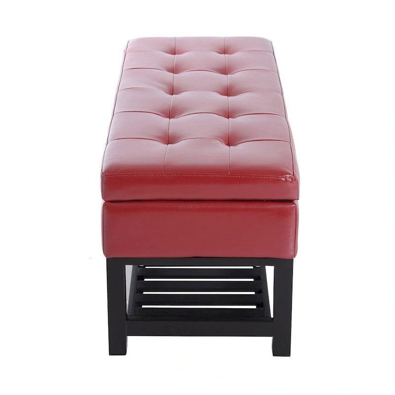 Porch & Den Westfield 44-inch Red PU Leather Tufted Shoe Rack Ottoman Storage Bench