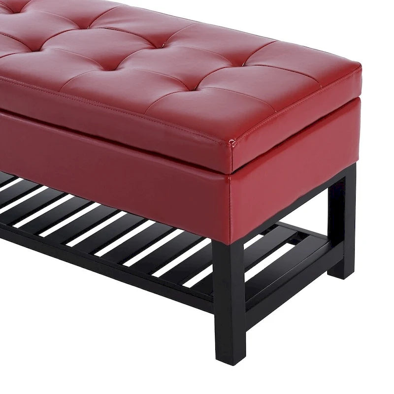 Porch & Den Westfield 44-inch Red PU Leather Tufted Shoe Rack Ottoman Storage Bench