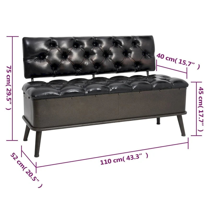 vidaXL Storage Bench with Backrest 43.3 Black Faux Leather - 43.3 x 20.5 x 29.5