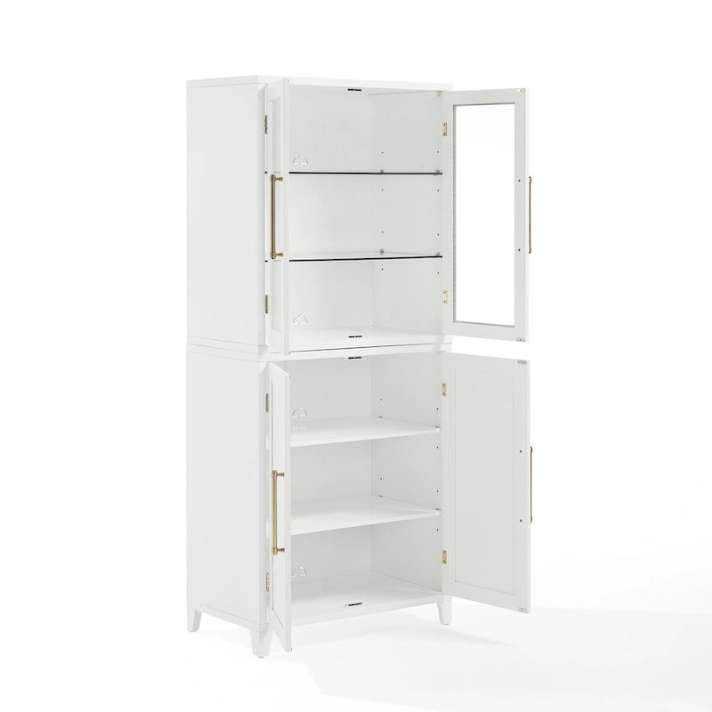 Crosley Roarke 2Pc Pantry Storage Cabinet W/Glass Door Hutch Set