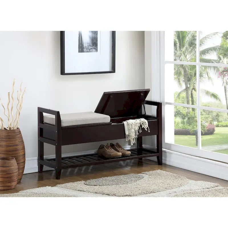 Modern Espresso Storage Shoe Bench