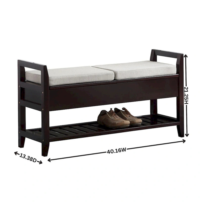 Modern Espresso Storage Shoe Bench