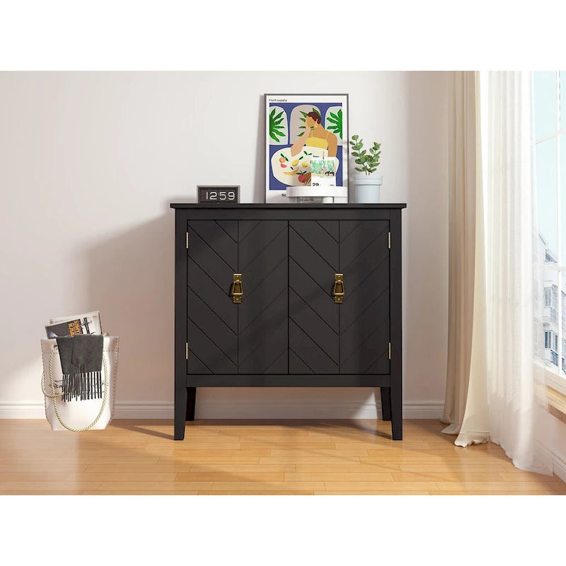 2 Door Wooden Cabinets, Black Wood Cabinet Vintage Style Sideboard for Living Room Dining Room Office