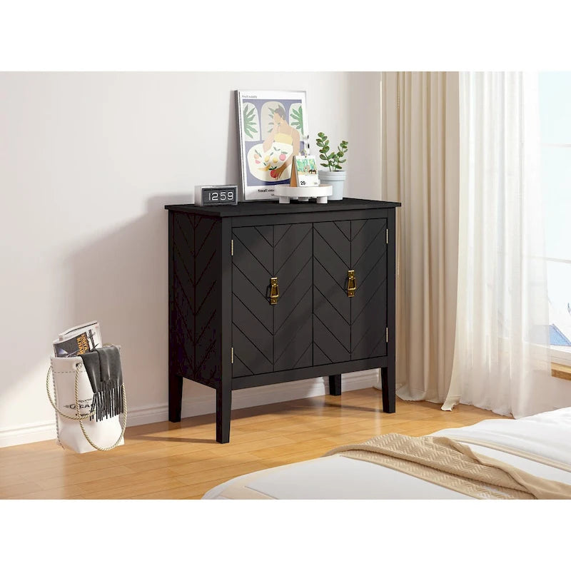 2 Door Wooden Cabinets, Black Wood Cabinet Vintage Style Sideboard for Living Room Dining Room Office