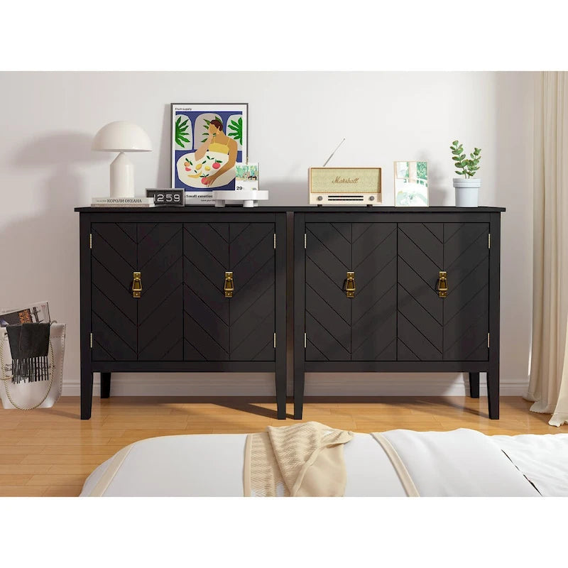 2 Door Wooden Cabinets, Black Wood Cabinet Vintage Style Sideboard for Living Room Dining Room Office