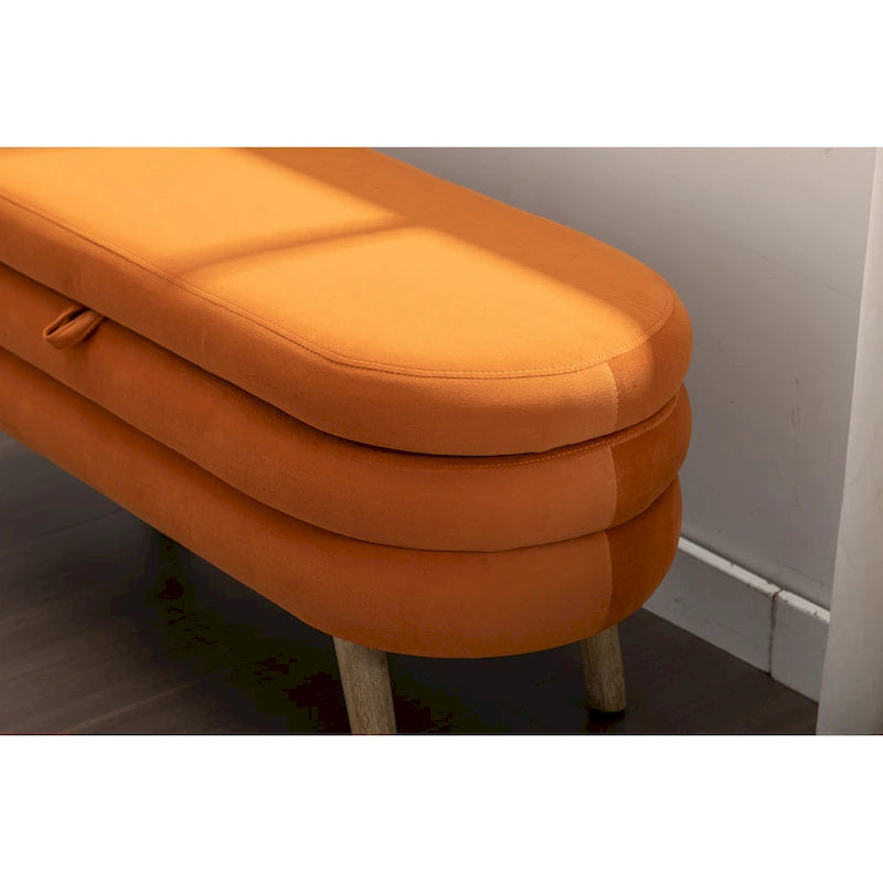 Velvet Fabric Storage Bench With Wood Legs For Living Room Bedroom