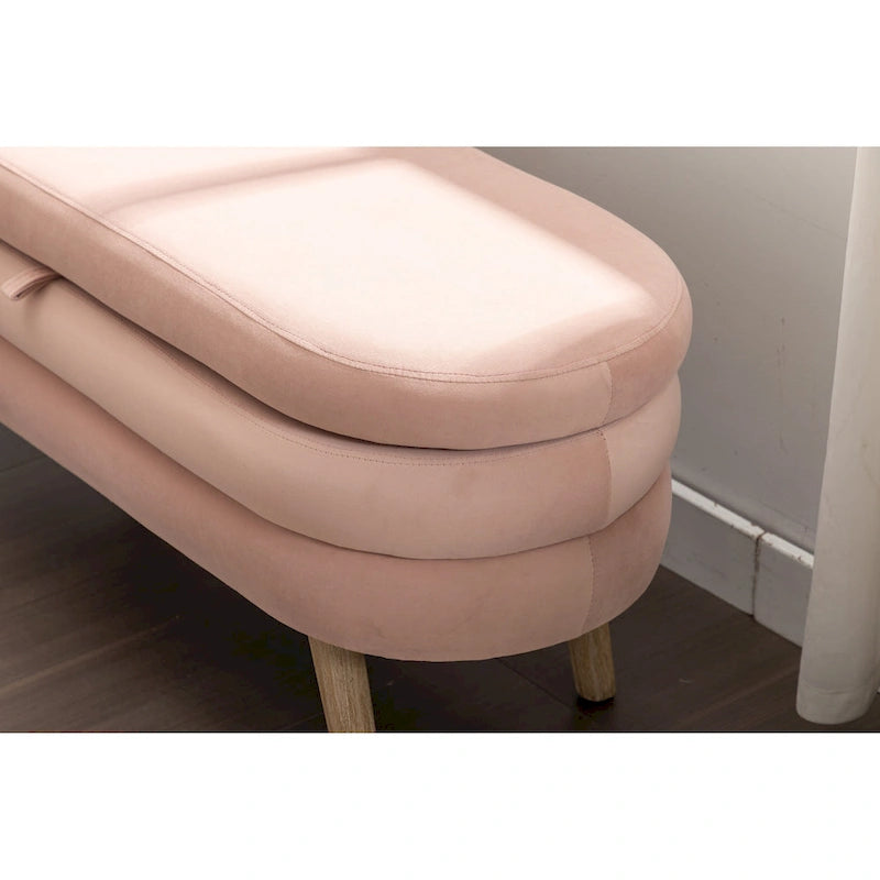 Velvet Fabric Storage Bench With Wood Legs For Living Room Bedroom
