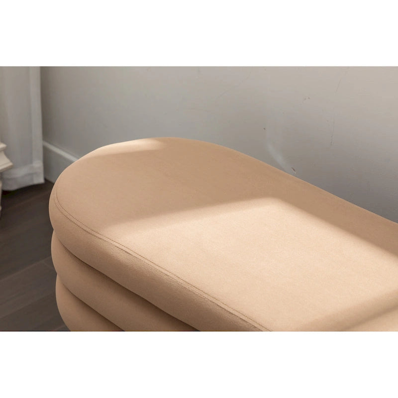 Velvet Fabric Storage Bench With Wood Legs For Living Room Bedroom