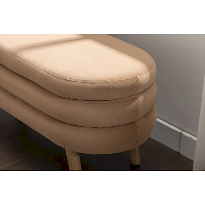 Velvet Fabric Storage Bench With Wood Legs For Living Room Bedroom