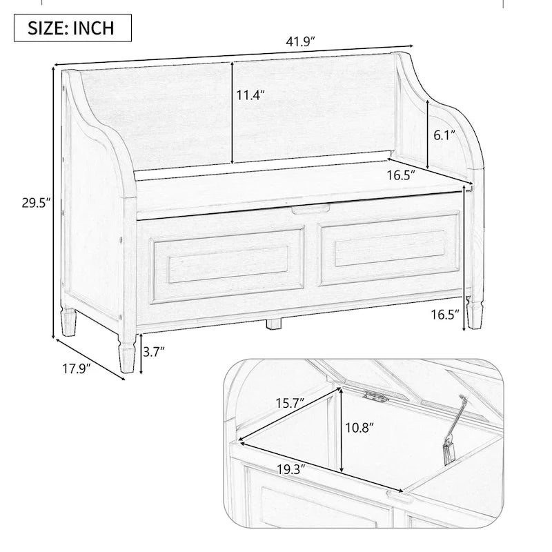 Rustic High Back Storage Bench with Ample Hidden Storage Space