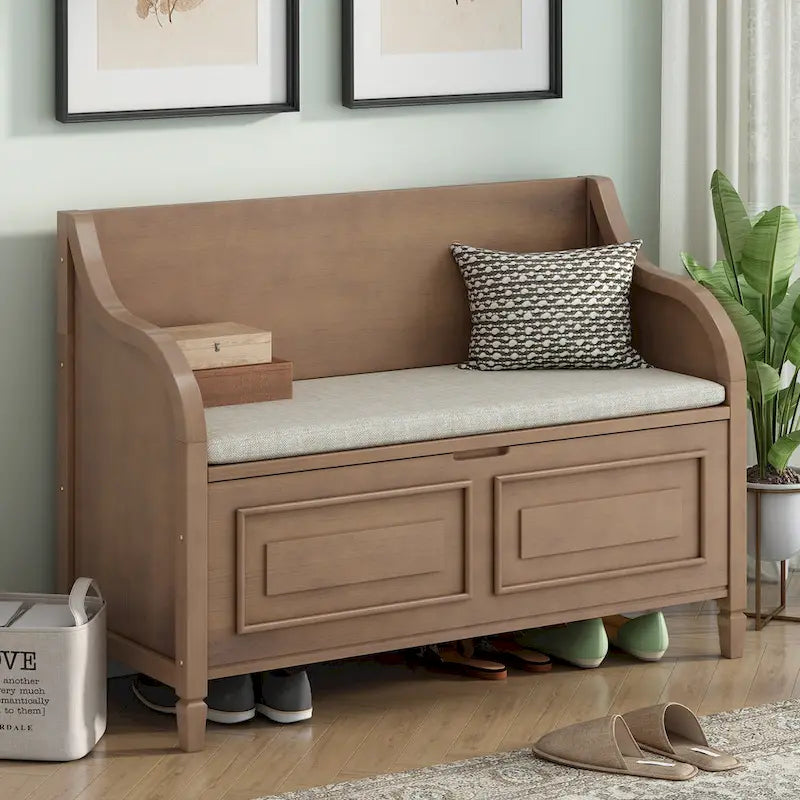 Rustic High Back Storage Bench with Ample Hidden Storage Space