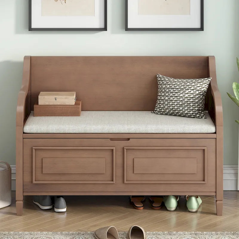 Rustic High Back Storage Bench with Ample Hidden Storage Space