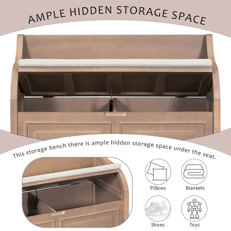 Rustic High Back Storage Bench with Ample Hidden Storage Space