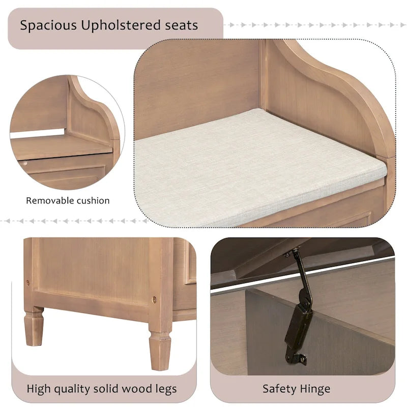 Rustic High Back Storage Bench with Ample Hidden Storage Space