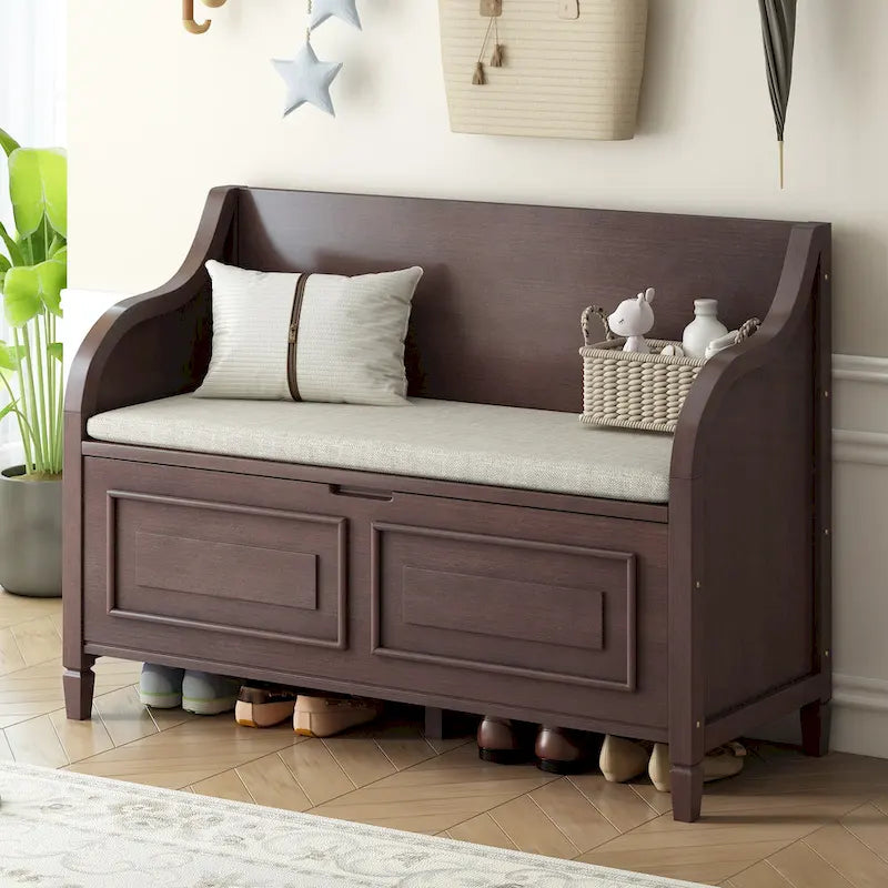 Rustic High Back Storage Bench with Ample Hidden Storage Space