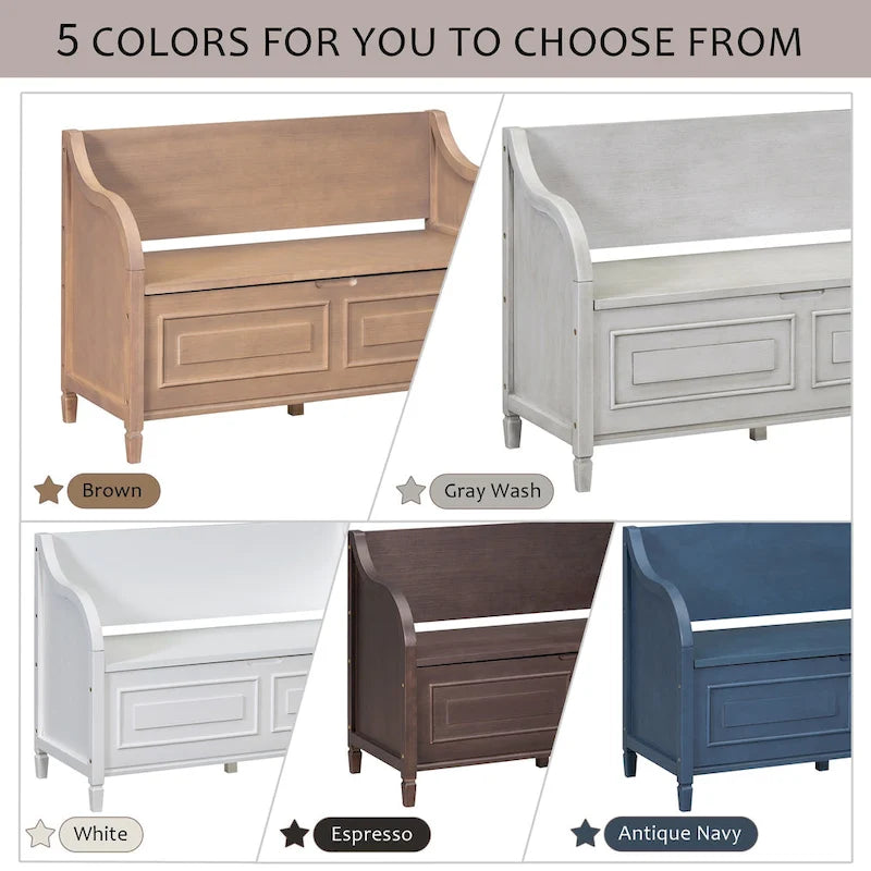 Rustic High Back Storage Bench with Ample Hidden Storage Space