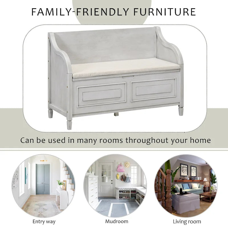 Rustic High Back Storage Bench with Ample Hidden Storage Space