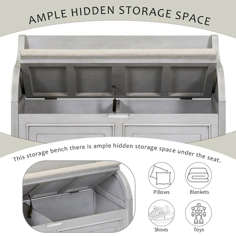 Rustic High Back Storage Bench with Ample Hidden Storage Space