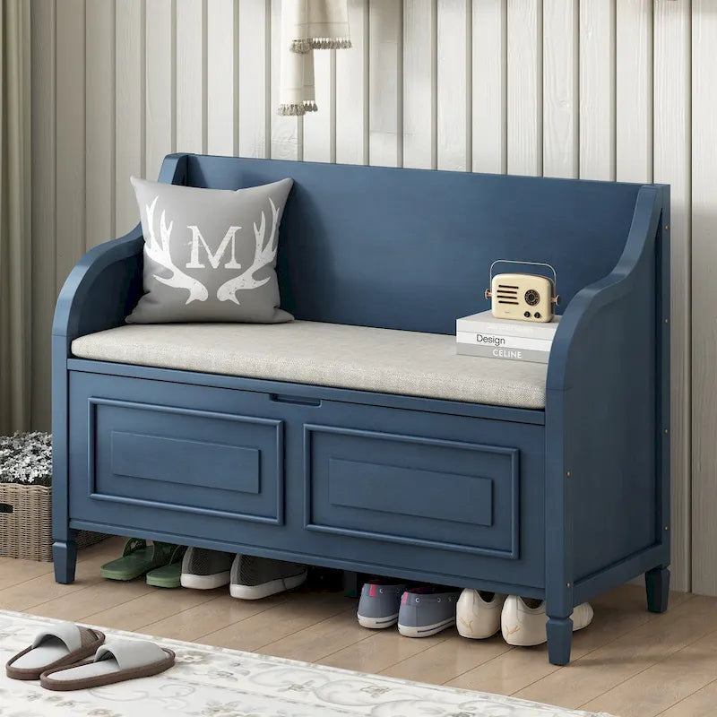 Rustic High Back Storage Bench with Ample Hidden Storage Space