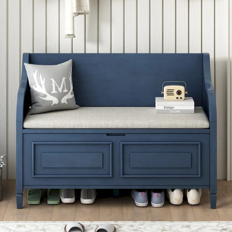 Rustic High Back Storage Bench with Ample Hidden Storage Space