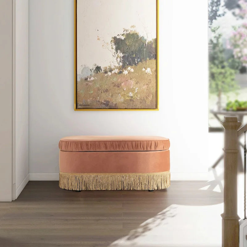 Serena 38 Ruched Oval Storage Bench Ottoman