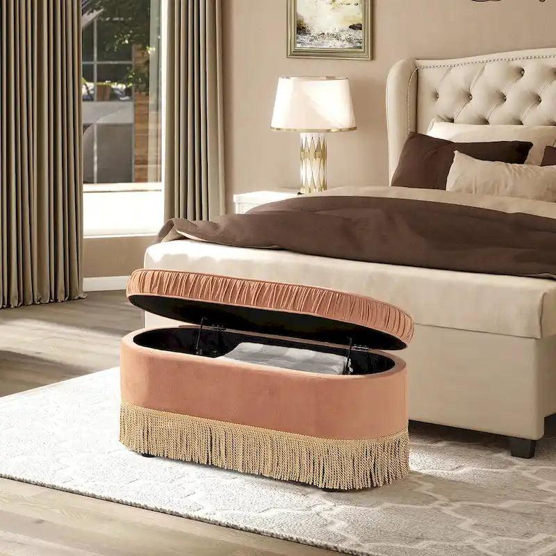 Serena 38 Ruched Oval Storage Bench Ottoman