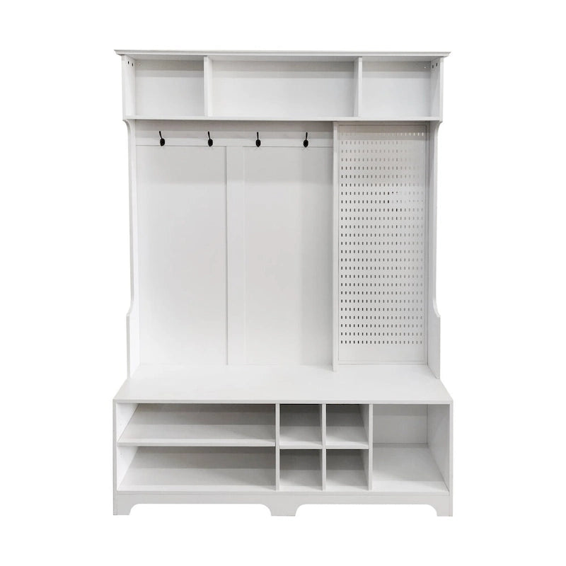 Hall Tree with Shoe Bench, Coat Rack ,Shoe Storage ,Storage Shelves and Pegboard, for Hallways, Halls and Bedrooms, Black