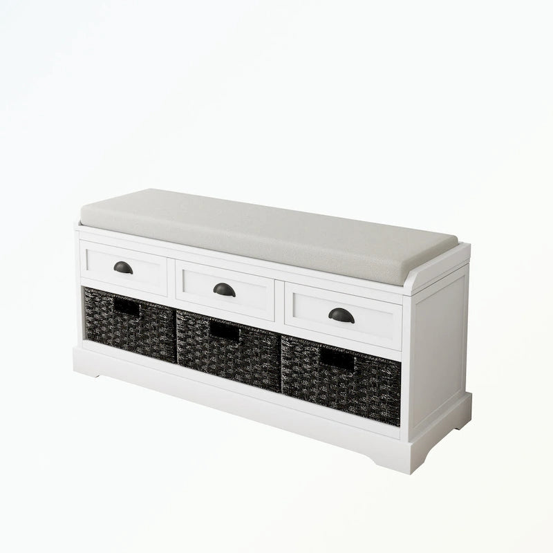 Wood Storage Bench with 3 Drawers and 3 Baskets
