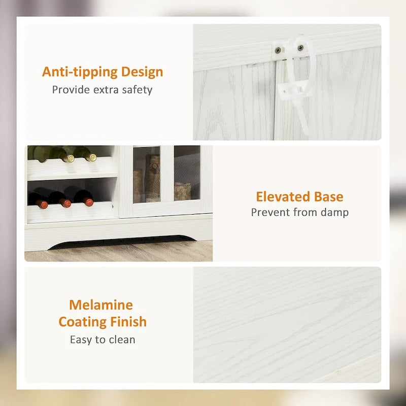 HOMCOM Modern Buffet Cabinet, Kitchen Sideboard with Wine Racks, Sliding Glass Door, Storage Shelves for Living Room