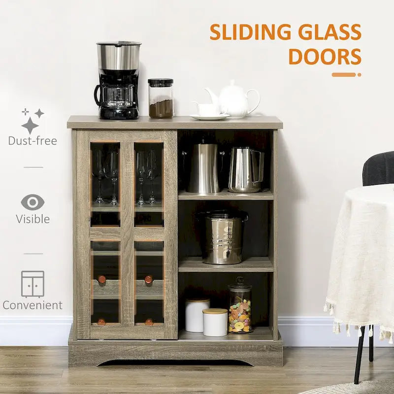 HOMCOM Modern Buffet Cabinet, Kitchen Sideboard with Wine Racks, Sliding Glass Door, Storage Shelves for Living Room