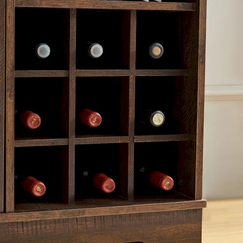 Farmhouse Coffee Bar Cabinet Bar Cabinet with Wine Rack Barn Door Buffet Sideboard Cabinet with Drawer
