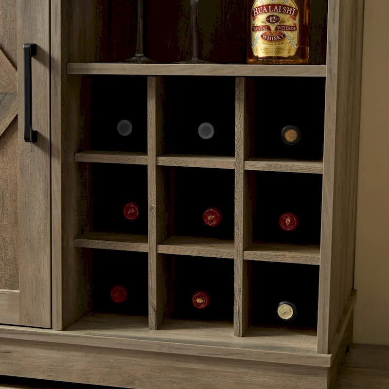 Farmhouse Coffee Bar Cabinet Bar Cabinet with Wine Rack Barn Door Buffet Sideboard Cabinet with Drawer