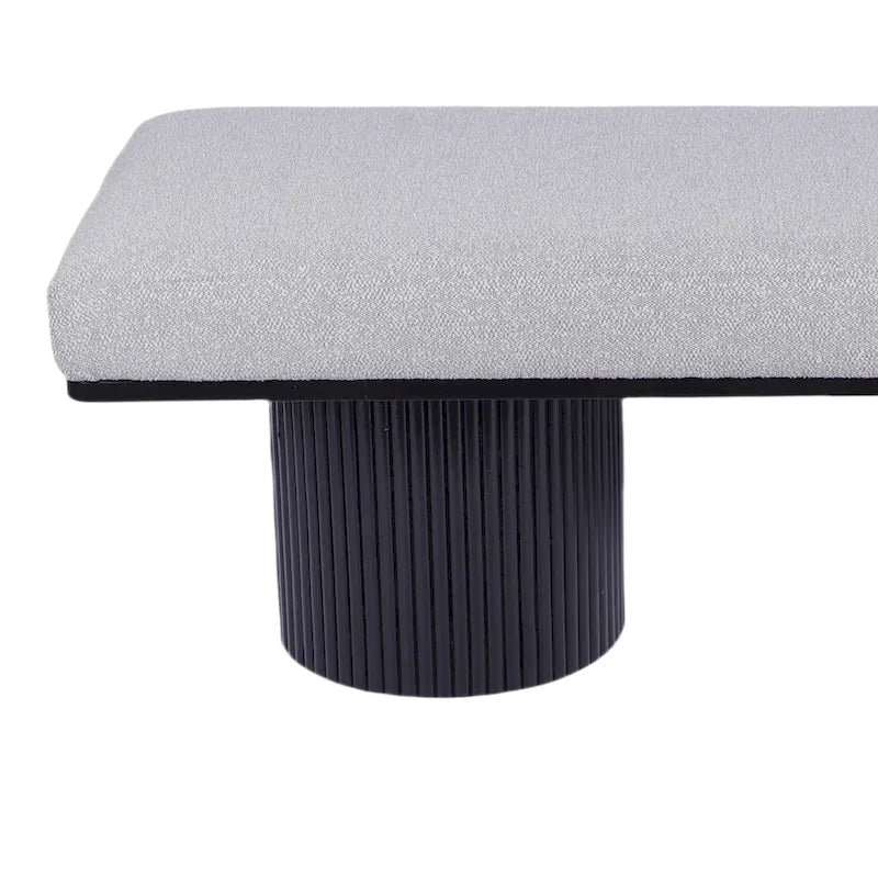 Upholstered Bench with Black Chunky Legs Light Grey Boucle Fabric Contemporary Style Bed-end Bench for Bedroom Living Room