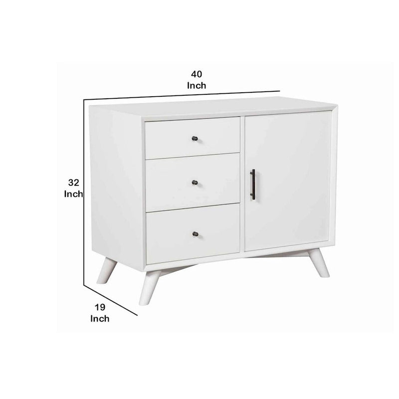 Wooden Accent Cabinet with 3 Drawers and 1 Door, White