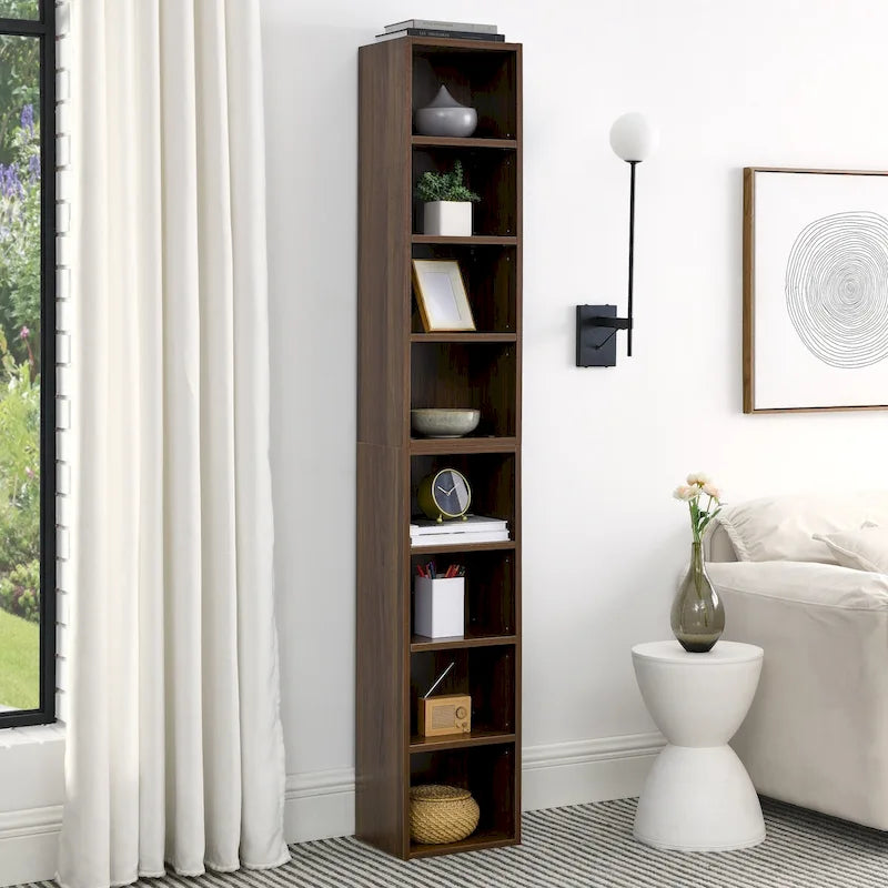 8-Tier Media Tower Rack, CD DVD Slim Storage Cabinet with Adjustable Shelves, Tall Narrow Bookcase Display Bookshelf