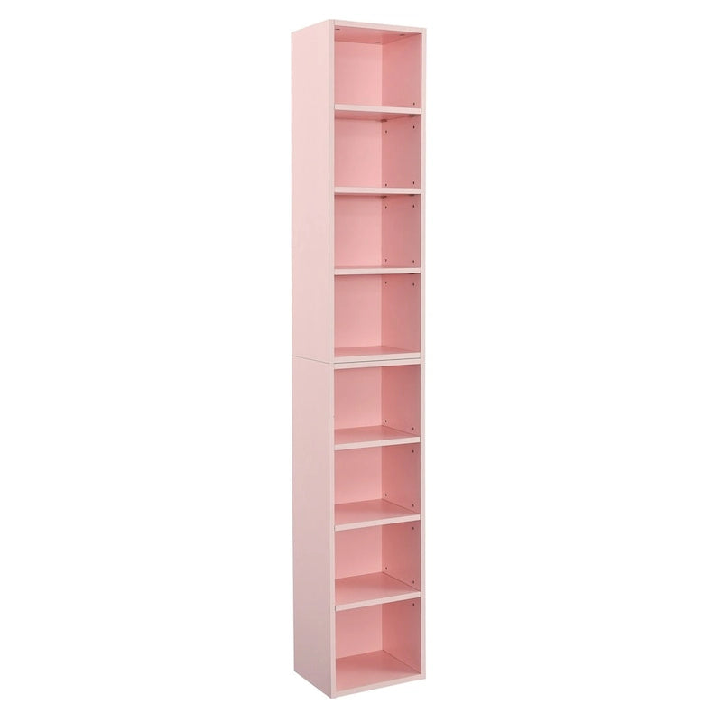 8-Tier Media Tower Rack, CD DVD Slim Storage Cabinet with Adjustable Shelves, Tall Narrow Bookcase Display Bookshelf
