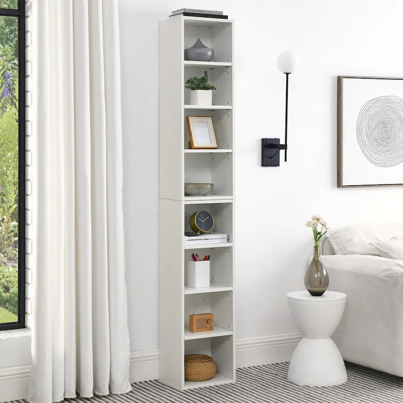 8-Tier Media Tower Rack, CD DVD Slim Storage Cabinet with Adjustable Shelves, Tall Narrow Bookcase Display Bookshelf