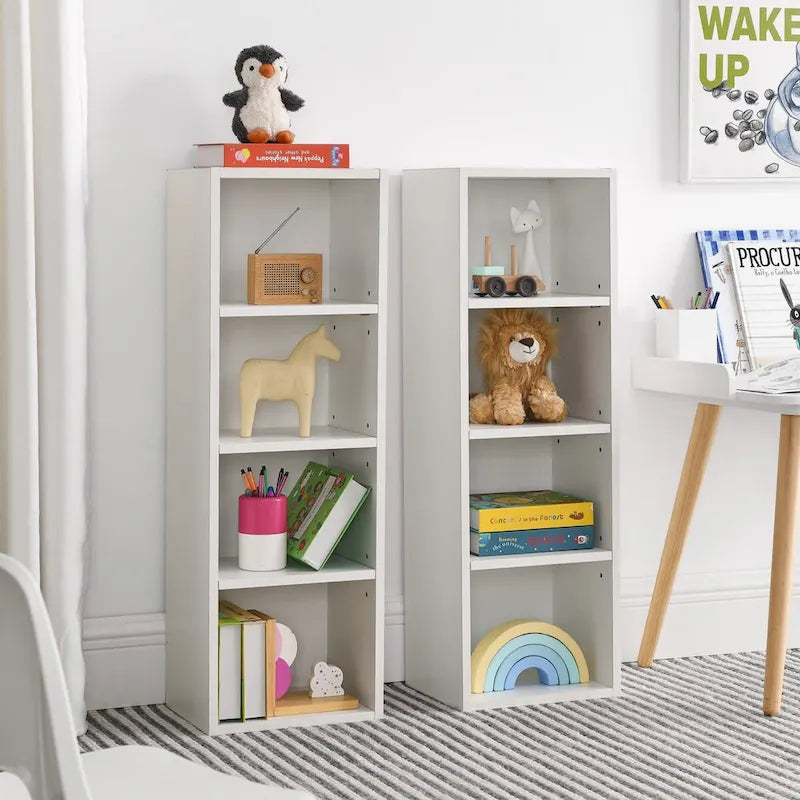 8-Tier Media Tower Rack, CD DVD Slim Storage Cabinet with Adjustable Shelves, Tall Narrow Bookcase Display Bookshelf