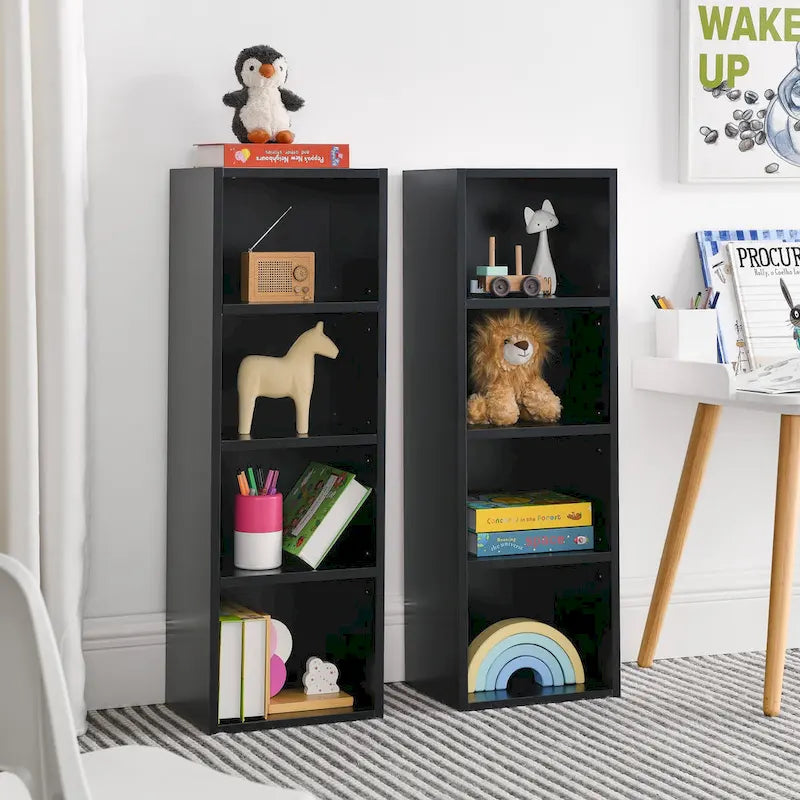 8-Tier Media Tower Rack, CD DVD Slim Storage Cabinet with Adjustable Shelves, Tall Narrow Bookcase Display Bookshelf