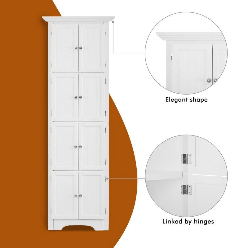 Modern Tall Bathroom Storage Cabinet with Doors and 4 Shelves for Living Room, Kitchen, Office, Bedroom