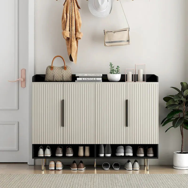 Shoe Cabinet with 4 Doors Large Modern Shoe Storage Organizer Cabinet with Adjustable Shelves
